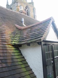 the interesting roofline and church beyond