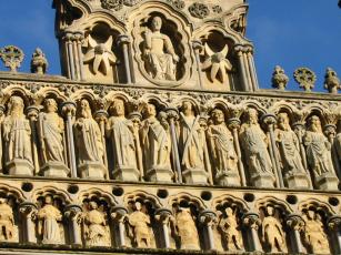 A close up of the carving on the west front